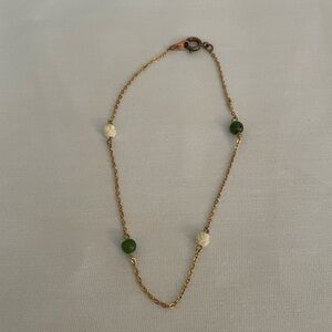 Vintage jade, carved ivory-like rosette anklet